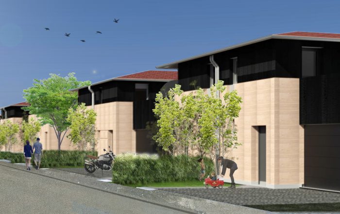 Projet de maisons individuelles avec murs en béton de terre © Goulven Omnes