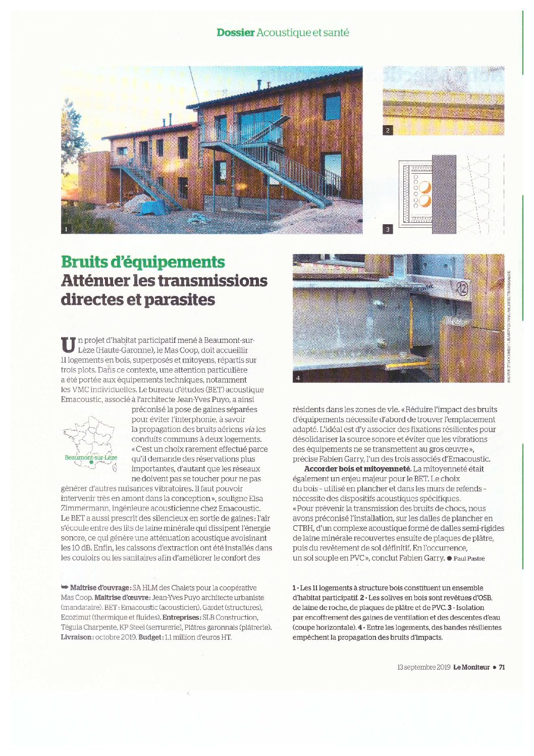 Article revue Le Moniteur projet d'habitat participatif Mas Coop